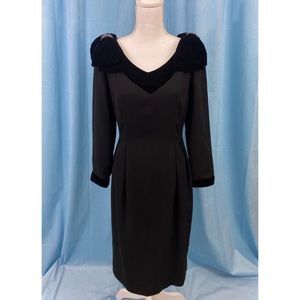 Vintage Black Sheath Dress with Velvet Accents. Size 10